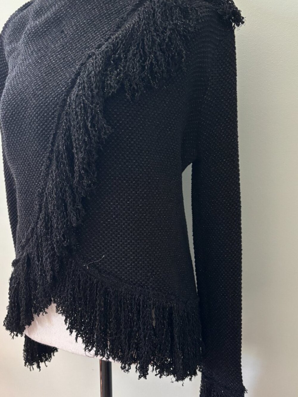 Zara Studio Black Fringe Trim Sweater Small NWT - Picture 2 of 7